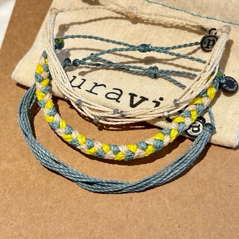 PURA VIDA Country Road Bracelet Set in Smoke Blue, Yellow & Vanilla NEW Custom